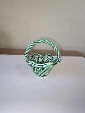 Vintage Ceramic Green Loose Woven Basket with Handle Small 5" high decor
