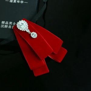 Mens Velvet Pre-Tied Rhinestone Neck Bow Tie Necktie Charm Collar Wedding Dinner - Picture 1 of 13