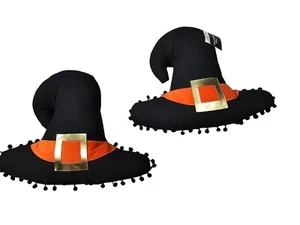 Juego De 2 Nuevas Con Etiquetas Halloween Bruja Sombrero Almohadas Felpa Naranja Negro Y Dorado - Imagen 1 de 5