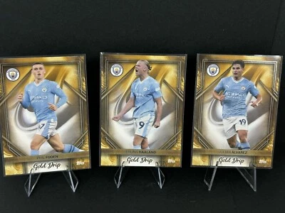 3 CardTopps Manchester City Team Set Gold Drip. Haaland, Foden Y Julián Álvarez - Imagen 1 de 2