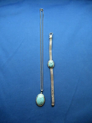 Juego de collar y pulsera de moda rodio turquesa años 70 "Indian Love Call" Foto 1 de 4