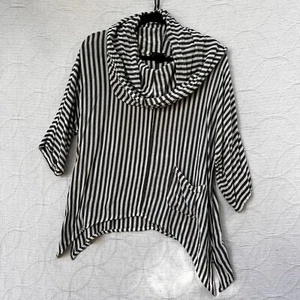 Dairi Fashion Cowl Neck Tunic Gray White Striped Pocket Lagenlook Moroccan Top - Picture 1 of 24