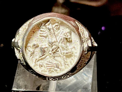 Anel de prata esterlina com sinete ortodoxo católico São Jorge tamanho 11 gramas 925 - Imagem 1 de 4