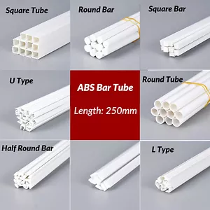 White ABS Styrene Plastic Strip Tube Round Square L/U Type Bar Rod 250mm Length - Picture 1 of 14