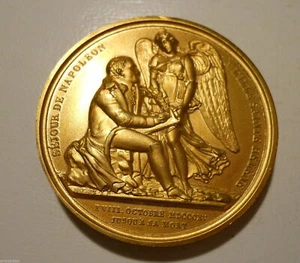 NAPOLEON GB DEATH SAINT HELENA GILT FRENCH BRONZE ART MEDAL 41mm - Picture 1 of 2