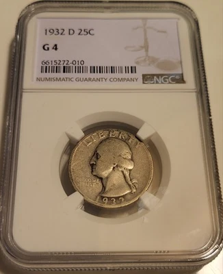 1932 D Washington Silver Quarter! Key Date! Rare Graded Coin! NGC G4 - Image 1 of 4