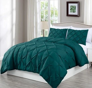 Chezmoi Collection Berlin Teal Pinch Pleat Queen Comforter Set, 3-Piece (Comf... - Picture 1 of 9