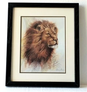 Ruane Manning Lithographie Druck Löwe Raubkatze mattiert gerahmt Litho signiert 13" x 11" - Bild 1 von 6