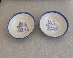 Set Of 2 Vintage Corgi Dog Bowls Louisville Pottery Estate Signed 1990 Crazing - Picture 1 of 13