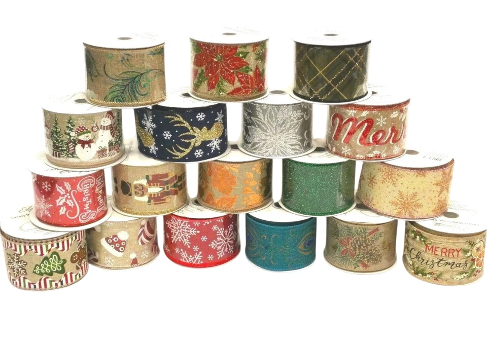 CHRISTMAS RIBBON WIRE EDGED - 63mm & 100mm Wide - Wired Edge - Image 1 of 1