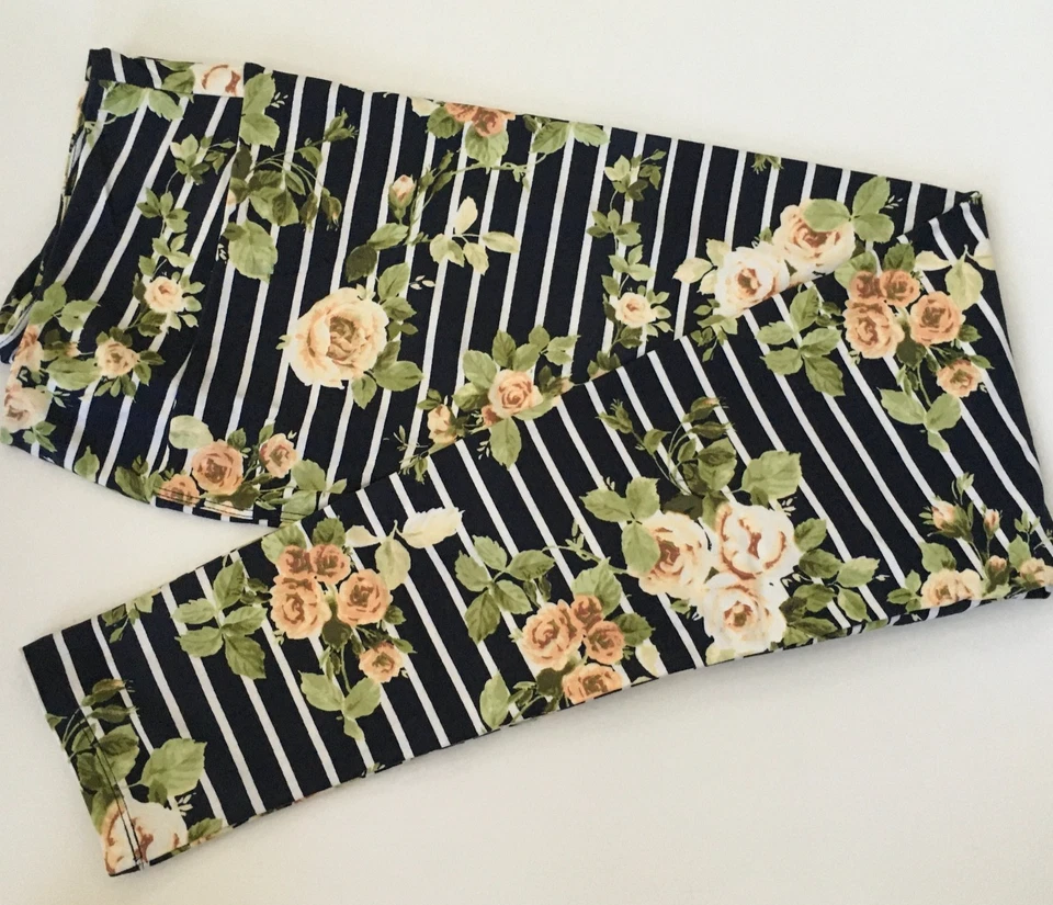 Leggings TC LuLaRoe AMARILLO ESTAMPADO FLORAL Y RAYAS; TALLAS 12-18 altos y curvilíneos Foto 1 de 4