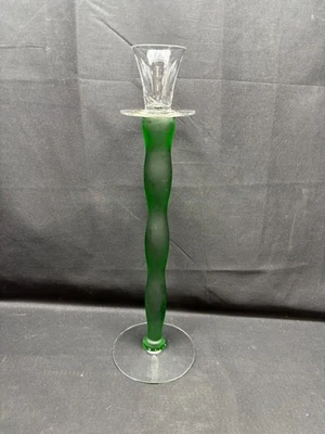 Orrefors "CELESTE FROSTED / GREEN" Candlestick ~ Anne Nilsson ~ 14 3/4" Tall - Image 1 of 4