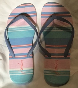 Neue Joules Damen-Flip-Flop, hellblau gestreift pastell, Hasen am Riemen - Bild 1 von 9