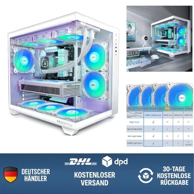 Gaming PC Gehäuse ATX mit 6 PWM ARGB Lüftern, 360mm Rad Support, Vollglas Mid... - Bild 1 von 4