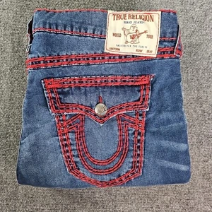 True Religion Ricky Relajado Recto Rojo Puntada Gruesa Solapa Bolsillos Talla 42 - Imagen 1 de 10