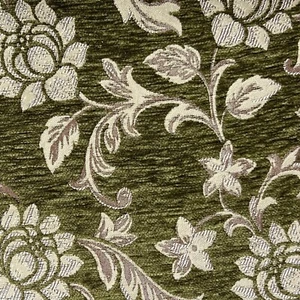 Luxurious Chenille Floral Fabric for Upholstery 54" Wide Sold by the Metre Green - Picture 1 of 3