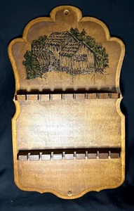 Soporte de exhibición de cuchara de madera vintage colgante de pared 16 ranuras molino de cabina y rueda hidráulica - Imagen 1 de 5
