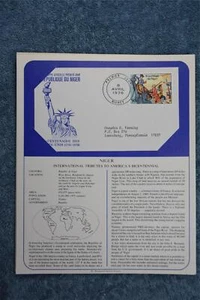 1975 Tributes to America's Bicentennial Souvenir Card - Niger - Picture 1 of 1