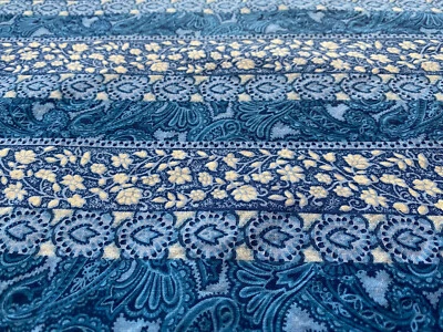 3,8 Yards Heidi Beth Designs blau Blumen Paisley gestreift Bordüre Baumwollstoff - Bild 1 von 4