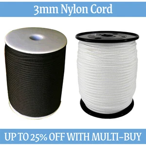 3mm Nylon Draw String Braided Piping Cord Waterproof Blind Round Tent Line Craft - Picture 1 of 15