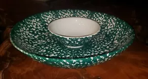 Roma Italien grün weiß Schwammgeschirr handbemalt Set Vorspeise Chip Dip Schale WOW! - Bild 1 von 10