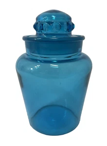 Vintage Large 9" Blue Glass Ground Lid Canister Apothecary Jar - Imagen 1 de 10