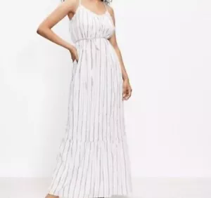 Maxi Vestido Boho LOFT NUEVO CON ETIQUETAS Brillantes Rayas Atado - Blanco Susurro - Talla Mediana - Imagen 1 de 10