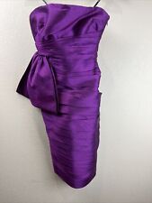 Monique Lhuillier Strapless Cocktail Dress Womens 4 Purple Knee Length Bow Rouch
