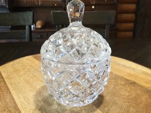 Vintage Charming Sugar Bowl with Lid Crystal Glass with Waffle Cut Design - Picture 1 of 3