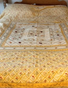 Handmade Patchwork Floral Quilt with Applied Silk Roses + 2 Shams Queen 90x94" - Picture 1 of 15