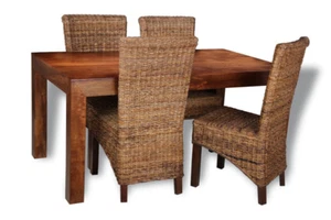 SOLID MANGO WOOD DAKOTA 160CM DINING TABLE & 4 RATTAN CHAIRS (3 STYLES) - Picture 1 of 4
