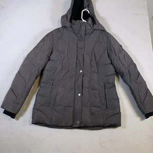 Calvin Klein Gray Full Zip Hooded Quilted Winter Jacket Womens Size Large B3 - Picture 1 of 18