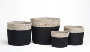 Set of 4 Bedford Black and Grey Handmade Jute Storage & Laundry Baskets - Picture 1 of 2