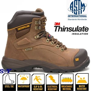 CAT Men's Waterproof Steel Toe Insulated Slip Resistant Hiking/Work Boots - Picture 1 of 7