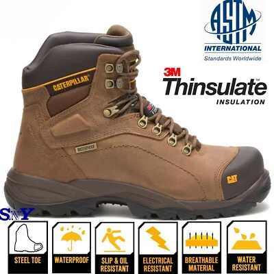 Botas de senderismo/trabajo CAT impermeables con puntera de acero aisladas antideslizantes para hombre Foto 1 de 4