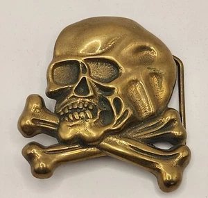 Vintage 1970's Baron Buckle BBB Belt Buckle Solid Brass 6139 Skull Cross Bones - Picture 1 of 3