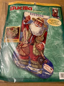 NEW VERY RARE BUCILLA "FISHING SANTA" 18" STOCKING NEEDLEPOINT KIT 2000 - Picture 1 of 5