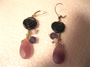 VINTAGE JEWELRY - BLACK AND PURPLE CHANDELIER EARRINGS #1 - Picture 1 of 11