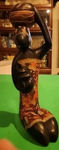 Haiti Carved Stone Figure W/Woman Holding Baby While Carrying Basket - Picture 1 of 11
