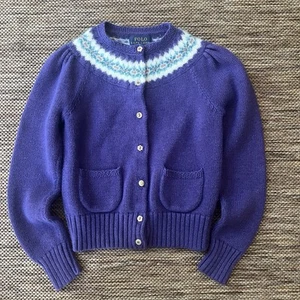 POLO RALPH LAUREN Girl Purple Fair Isle Snowflake Cardigan Sweater Winter 6X. - Picture 1 of 6