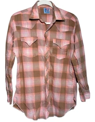 Camisa occidental vintage Levis Big E para hombre talla 32 perla a presión a cuadros mediana melocotón Foto 1 de 4