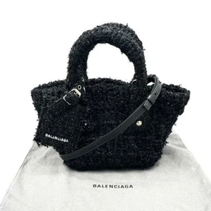 BALENCIAGA Bistro 2way Tweed Shoulderbag Handbag black with dust bag Auth - Picture 1 of 10