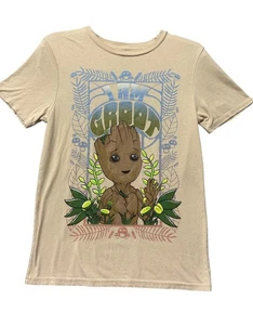 Marvel Studios, I am Groot T-Shirt Kids Sm Baby Groot Tan Retro Nature Print Tee - Picture 1 of 9
