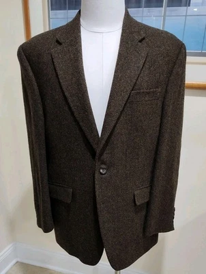 Blazer de tweed Lauren Ralph Lauren masculino 42R marrom escuro remendos de cotovelo espinha de peixe - Imagem 1 de 4
