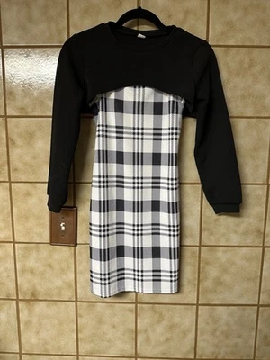 Girls Black & White Dress With Cover Top, Dress Up Little Woman Sz 12/14 - Image 1 of 4