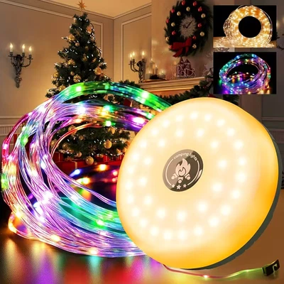 10M Stowable String Lights Solar USB Camping Lights Lanterns Waterproof Outdoor - Image 1 of 4