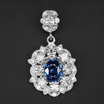 Seducenti ciondoli fatti a mano in argento sterling 925 con zaffiro blu... - Immagine 1 di 4