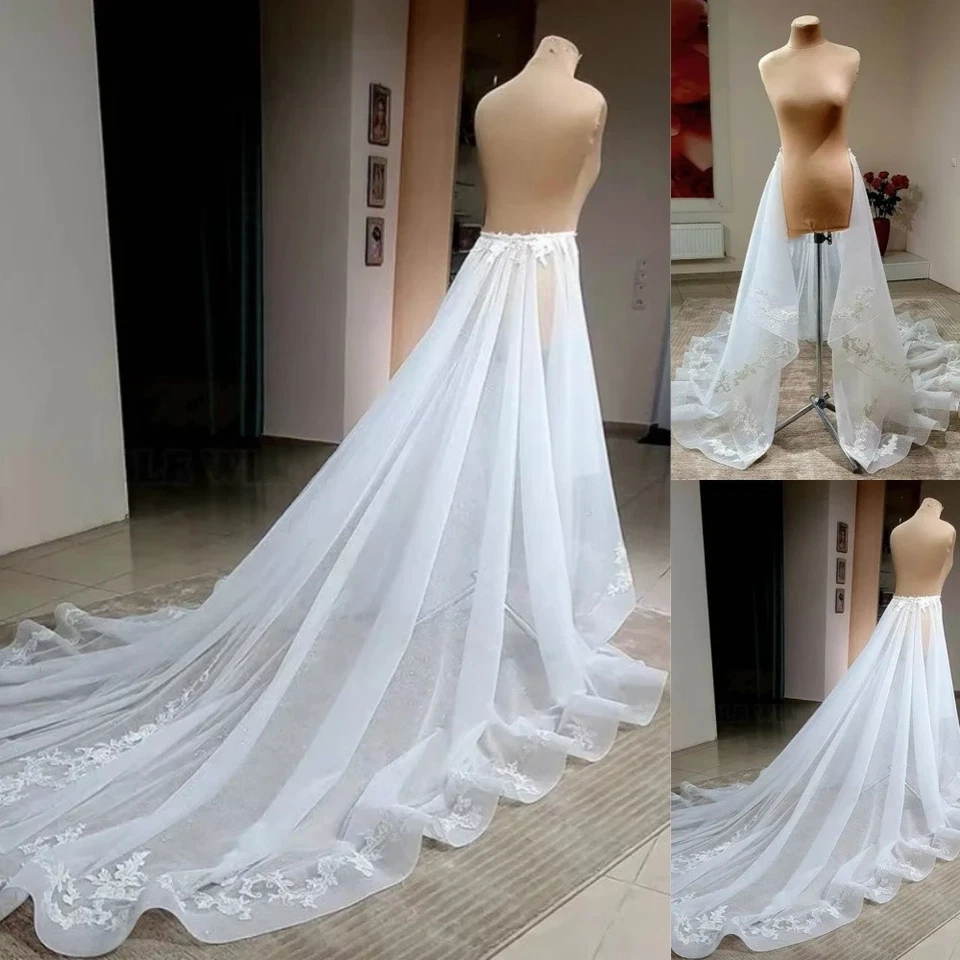 Falda desmontable de organza nupcial apliques de encaje boda tren extraíble para vestido Foto 1 de 4