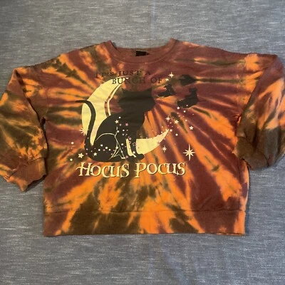 hocus pocus halloween black cat custome tie dye crew sweatshirt youth XL - Image 1 of 4