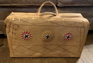 Moroccan Vintage/Antique Gold Flake Brown Tooled Leather Purse/briefcase/Dr. Bag - Picture 1 of 12